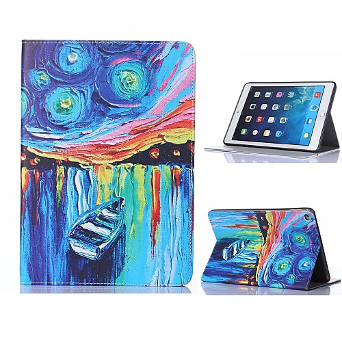 Oil Painting Boat Design Leather Case with Stand for iPad Air 2