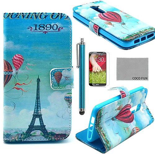 COCO FUN Balloon Eiffel Tower Pattern PU Leather Full Body Case with Screen Protector, Stylus and Stand for LG G2