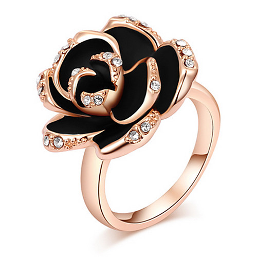 European Austria Crystal Black Rose Oildrop Alloy Statement Rings(1 Pc)