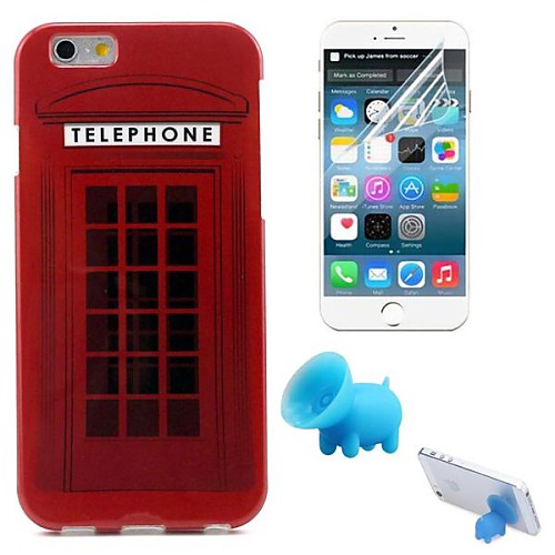 Telephone Booth Pattern TPU Soft Case with Stand and Protective Film for iPhone 6