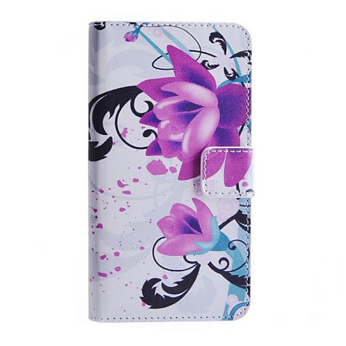 Purple Flower Pattern PU Leather Case with Stand and Card Slot for HTC Desire 510