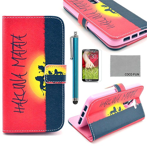 COCO FUN Hakuna Sunset Pattern PU Leather Full Body Case with Screen Protector, Stylus and Stand for LG G2