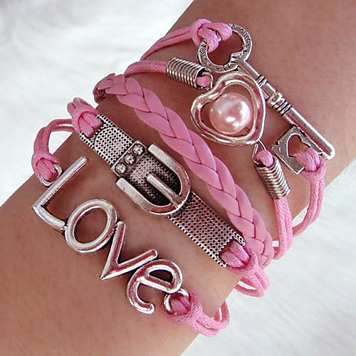 Western Fashion 20cm Women's Pink Silver Alloy Wrap Bracelet(1Pc)