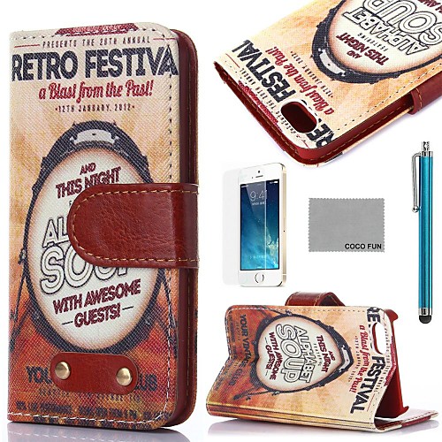 COCO FUN Retro Music Drum Pattern PU Leather Full Body Case with Film, Stand and Stylus for iPhone 5/5S