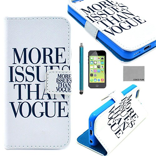 COCO FUN Vogue Print Pattern PU Leather Full Body Case with Screen Protector,Stylus and Stand for iPhone 5C