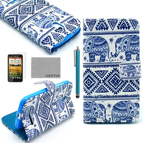 COCO FUN Blue Elephant Pattern PU Leather Case with Screen Protector, Stylus and Stand for HTC Desire 500