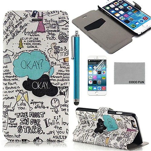 COCO FUN Blue Graffiti Pattern PU Leather Full Body Case for iPhone 6 6G 4.7 with Screen Protecter, Stand and Stylus