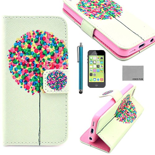 COCO FUN Balloon Tree Pattern PU Leather Full Body Case with Screen Protector,Stylus and Stand for iPhone 5C