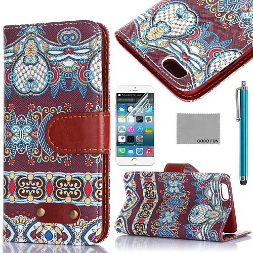 COCO FUN Retro Tribal Pattern PU Leather Full Body Case for iPhone 6 6G 4.7 with Screen Protecter, Stand and Stylus