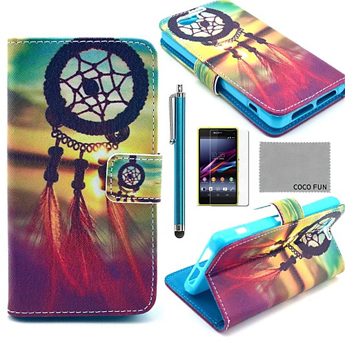 COCO FUN Chinese knot Pattern PU Leather Case with Screen Protector and Stylus for Sony Xperia Z1 mini Compact D5503