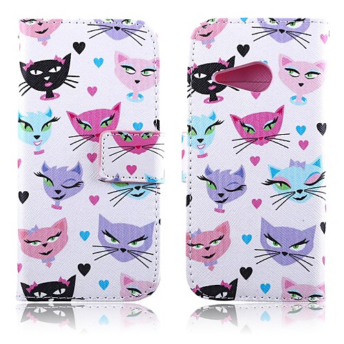 Cartoon Cat PU Leather Full Body Cover with Stand and Card Slot for HTC One M8 Mini