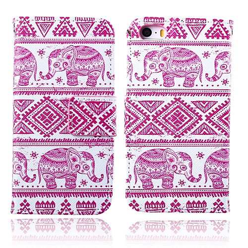 Pink Elephants Pattern PU Leather Full Body Case with Stand for iPhone 5/5S