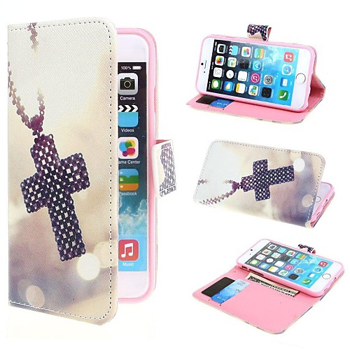 Cross Necklace Wallet PU Leather Case Cover with Stand and Card Slot for iPhone 6