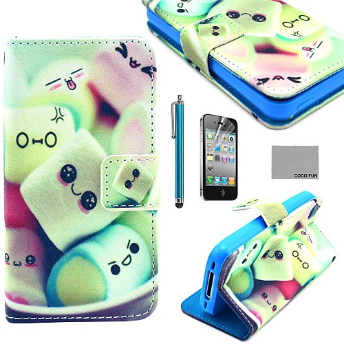 COCO FUN Smile Sweet Pattern PU Leather Full Body Case with Screen Protector, Stand and Stylus for iPhone 4/4S