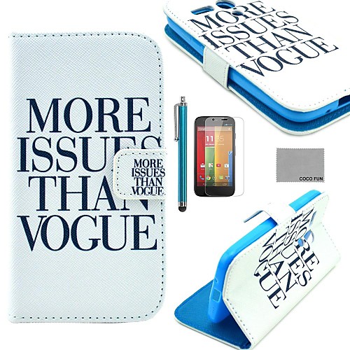 COCO FUN Vogue Print Pattern PU Leather Full Body Case with Screen Protector and Stylus for Motorala Moto G