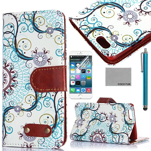 COCO FUN Retro Water Flower Pattern PU Leather Full Body Case for iPhone 6 6G 4.7 with Screen Protecter and Stylus