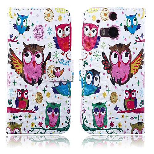 Cartoon Owl PU Leather Full Body Cover with Stand and Card Slot for HTC One M8