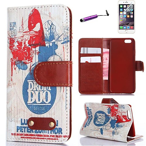 Retro Design Drum Music Pattern PU Leather Full Body Cover with Card Stylus and Protective Slot for iPhone 6