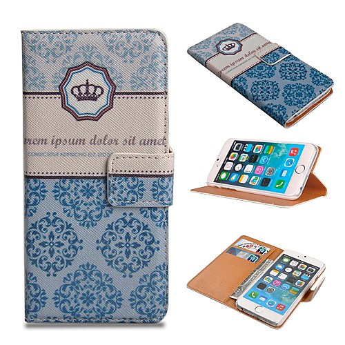 Crown Pattern PU Leather Full Body Wallet Case with Stand and Card Slot Holder Function for iPhone 6