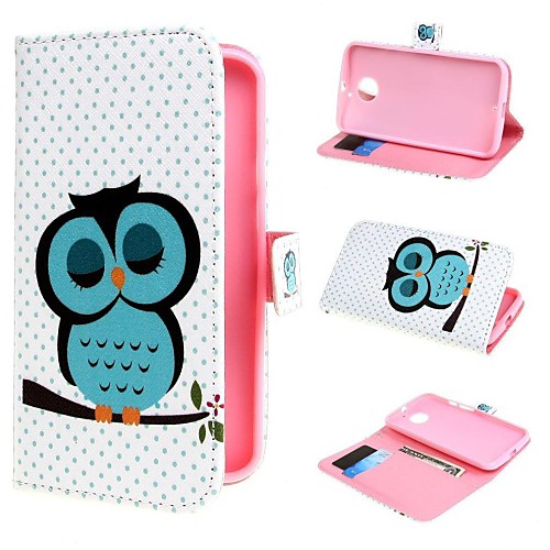 Sleeping Owl Design Wallet PU Leather Case Cover with Stand and Card Slot for Motorola Moto X1 X2 XT1097