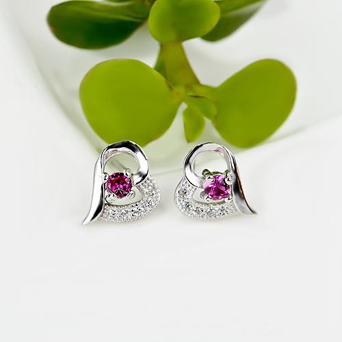 I FREE SILVERWomen's Fashion Heart Shape S925 Sterling Silver Mosaic Zircon Stud Earrings 2 pcs (1 pair)