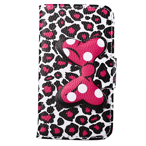 Leopard Print Pattern Bowknot Buckle PU Leather Full Body Case for iPhone 4/4S