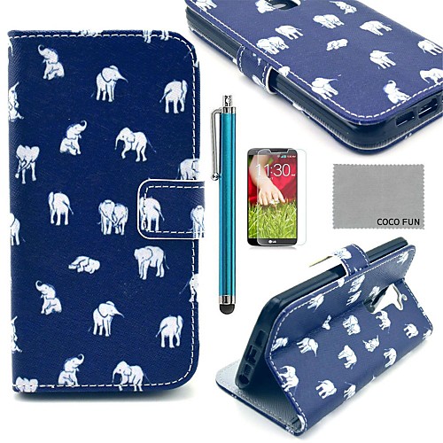 COCO FUN Blue Cute Elephant Pattern PU Leather Full Body Case with Screen Protector, Stylus and Stand for LG G2