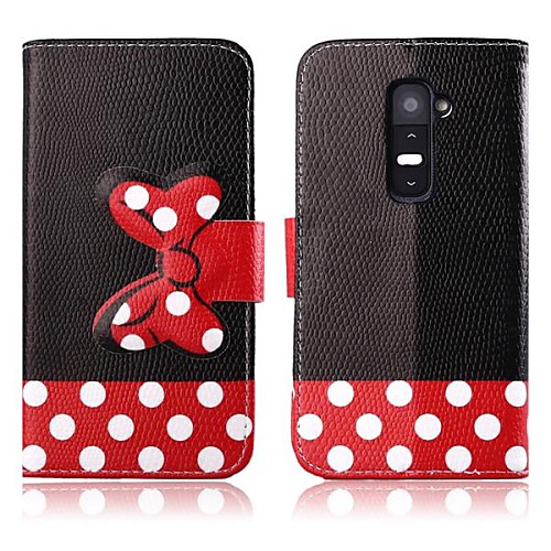 Mushroom Pattern Bowknot Design PU Leather Full Body Cover with Card Slot for LG G2