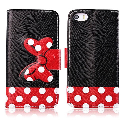 Black Background Vara Bow Pattern PU Leather Full Body Case with Stand for iPhone 5/5S