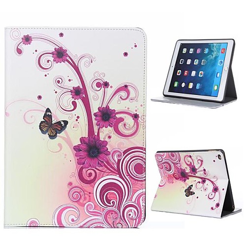 The Butterfly and Flower Design PU Full Body Case with Stand for iPad Air 2