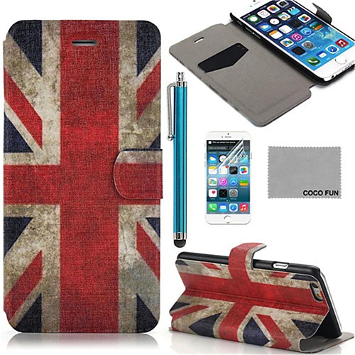 COCO FUN UK Flag Pattern PU Leather Full Body Case for iPhone 6 6G 4.7 with Screen Protecter, Stand and Stylus