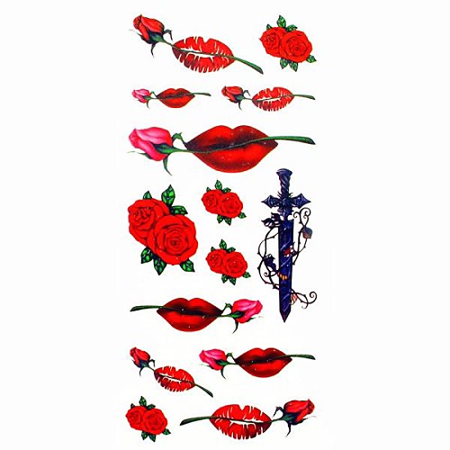 1pc Rose Lip Waterproof Tattoo Sample Mold Temporary Tattoos Sticker for Body Art(18.5cm8.5cm)