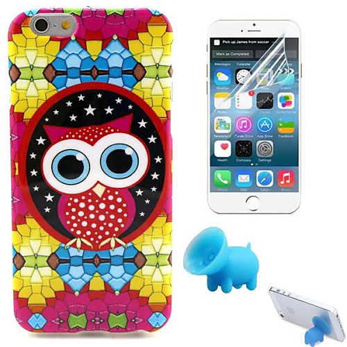 Cartoon Owls Pattern TPU Soft Case with Stand and Protective Film for iPhone 6