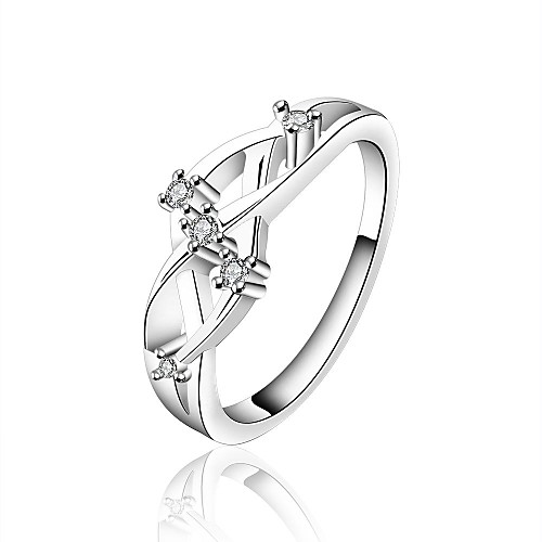 Fashion Design Women (Zircon Inlaid) White Silver-Plated Women Rings (White) (1 Pc)