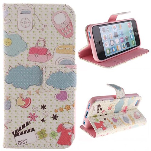 Cartoon PU Full Body Case with Stand with Card Slot for iPhone 5C