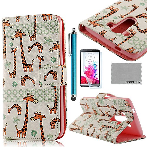 COCO FUN Cute Giraffe Pattern PU Leather Full Body Case with Screen Protector, Stylus and Stand for LG G3 D850