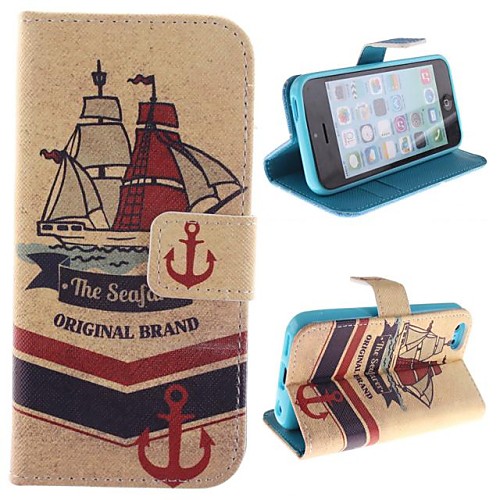 Ship Design PU Full Body Case with Stand with Card Slot for iPhone 5C