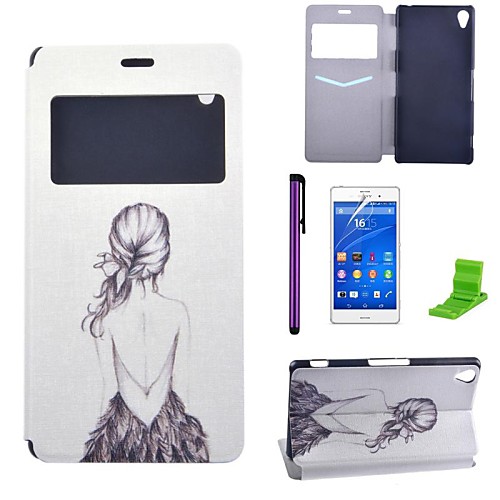 Girl' Back Pattern PU Leather Case with Screen Protector,Stylus and Stand for Sony Xperia Z3 L55T