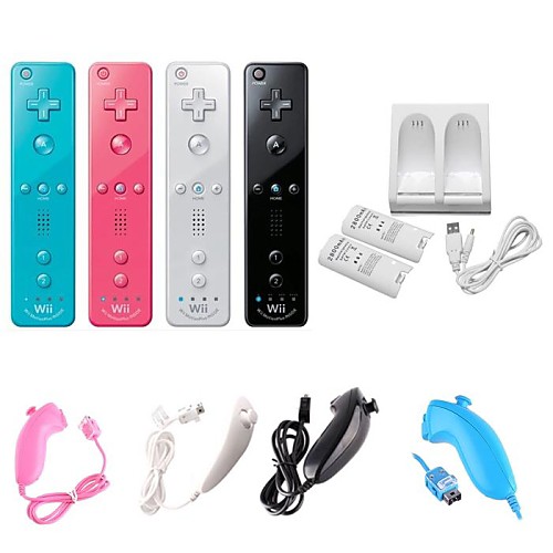 2 x Battery & Dual Charger Station Dock  2 in 1 Motion Plus Remote Controller and Nunchuk Controller for Nintendo Wii