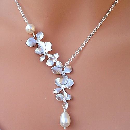 shixin простой (цветок) искусственный жемчуг сплав крошечный кулон ожерелье (серебро) (1 шт)