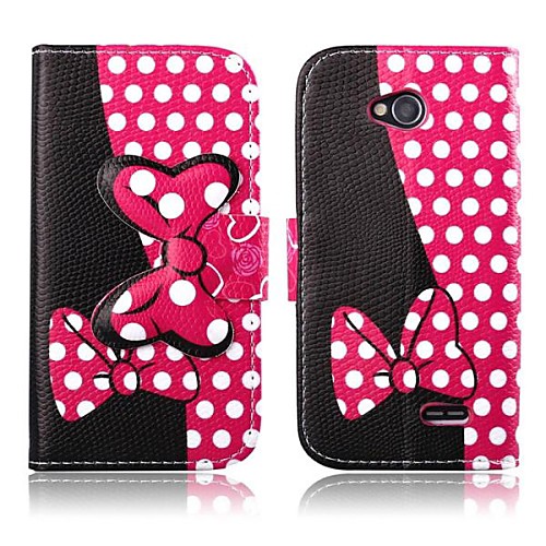 Black and Pink Color Bowknot Pattern PU Leather Full Body Cover with Card Slot for LG L70