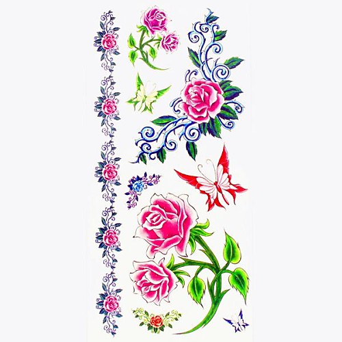 1pc Butterfly Rose Bracelet Waterproof Tattoo Sample Mold Temporary Tattoos Sticker for Body Art(18.5cm8.5cm)