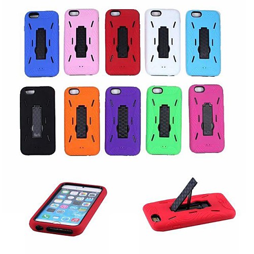 Stripe Pattern PC  Silica Gel 3 in 1 Shockproof Back Cover Case Built-in Kickstand for iPhone 6 (Assorted Colors)