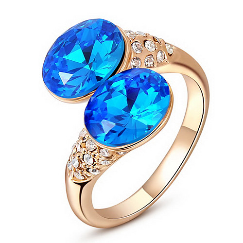 Roxi Exquisite Rose-Gold Plated Double Blue Stone Statement Rings(1 Pc)