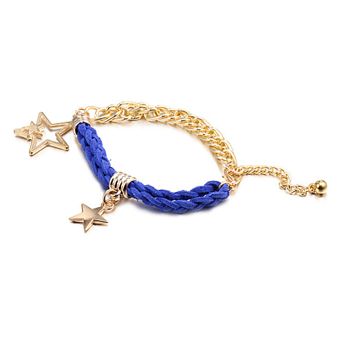 Fashion Five Stars Multicolor Leather Alloy Charm Bracelets(1 Pc)(More Color)