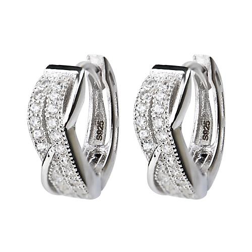 I FREE SILVERWomen's Fashion S925 Sterling Silver Double Row Mosaic Diamond Hoop Earrings 2 pcs(1 pair)