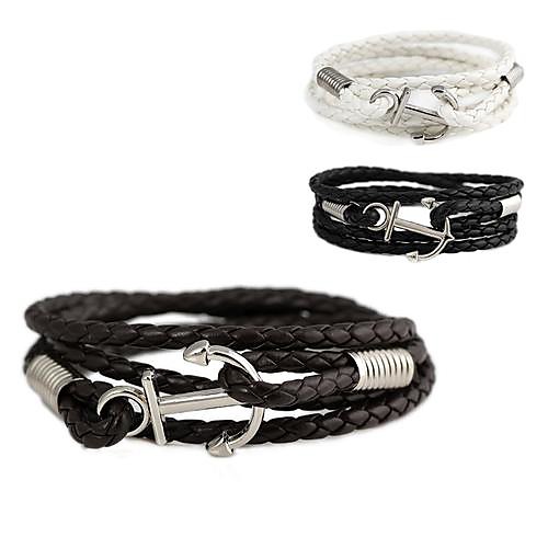 Boat Hook-Shaped Mutillays Wrapped Leather Bracelet (1Pc)