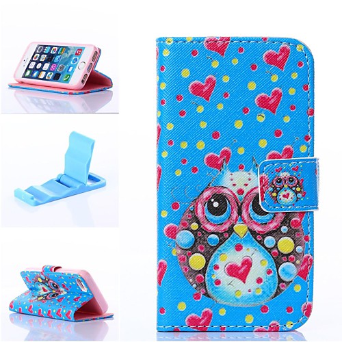 Blue Setting Owl with Love Pattern PU Leather Full Body Case with Stand for iPhone 5/5S