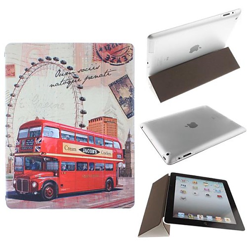 The Ferris Wheel and A Double-Decker Bus PU Leather Clever Cover Thin Transparent Hard Plastic Shell for iPad 2/3/4