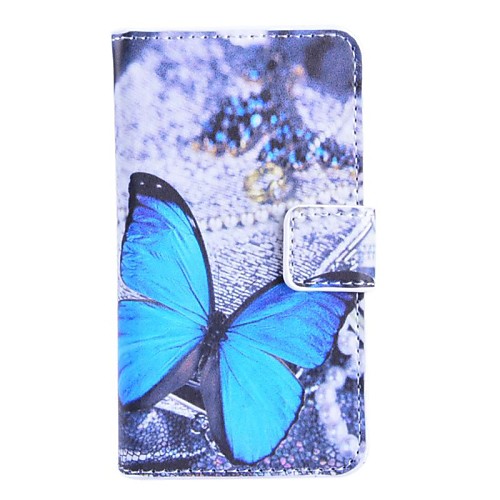 Blue Butterfly Pattern PU Leather Case with Stand and Card Slot for Nokia N530